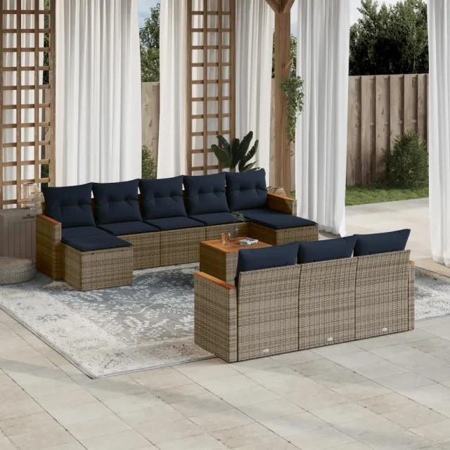 vidaXL 11-delige tuinbankset met kussens, grijs polyrotan, foto 2