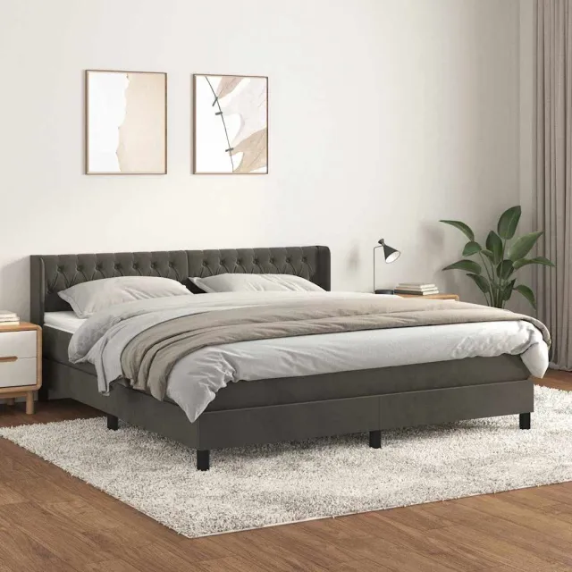 vidaXL Boxspring met matras fluweel donkergrijs 160x200 cm grijs