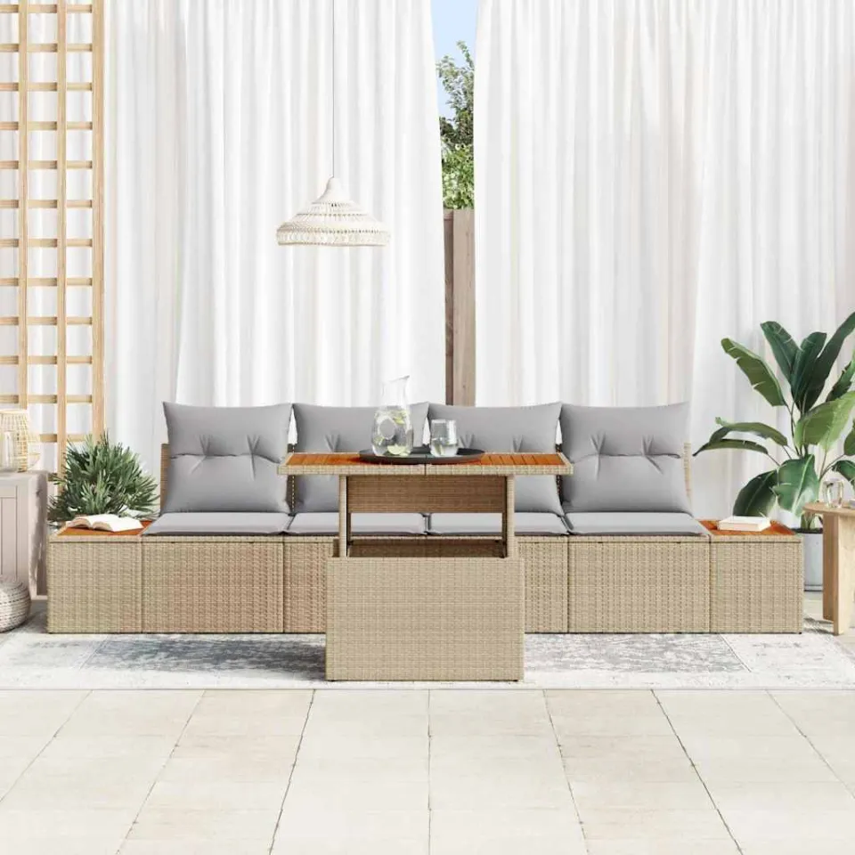 vidaXL Tuin Sofa Set 5 st Beige Poly riet, foto 3