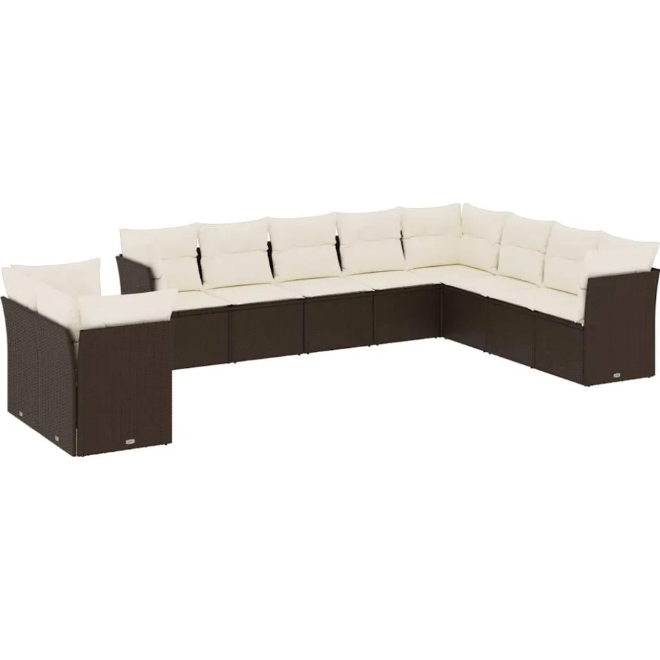 vidaXL 10-delige Loungeset met kussens poly rattan bruin, foto 3