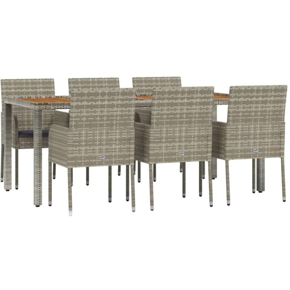 vidaXL 7-delige Tuinset met kussens poly rattan grijs