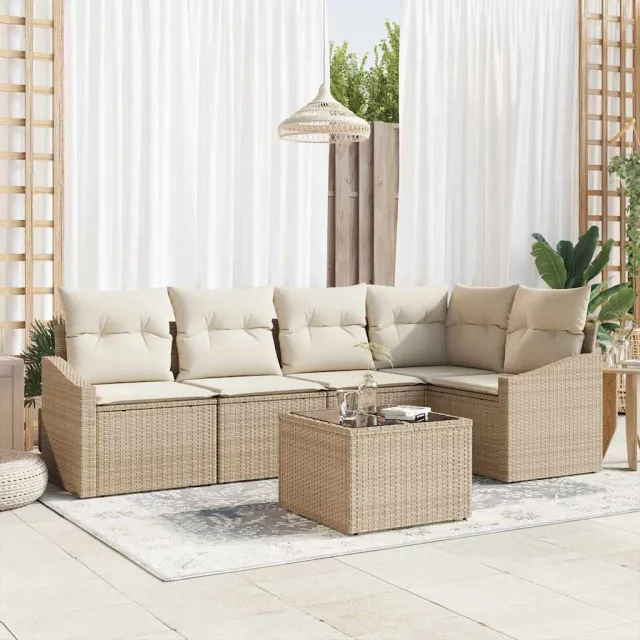 vidaXL Tuinbankenset 6 st Beige en Crème poly rattan, foto 2
