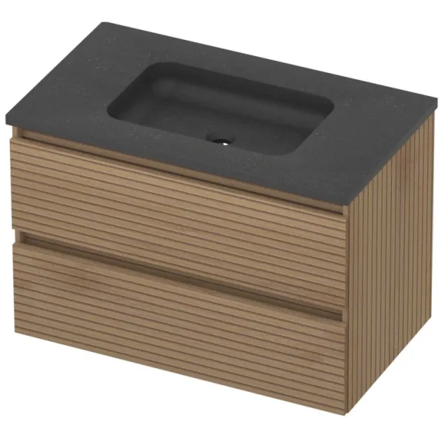 Basic-Line Rocky 46 Badmeubelset Hardsteen Zonder Kraangat 80x46x54 cm Lamello Oak Blue Stone Grijs