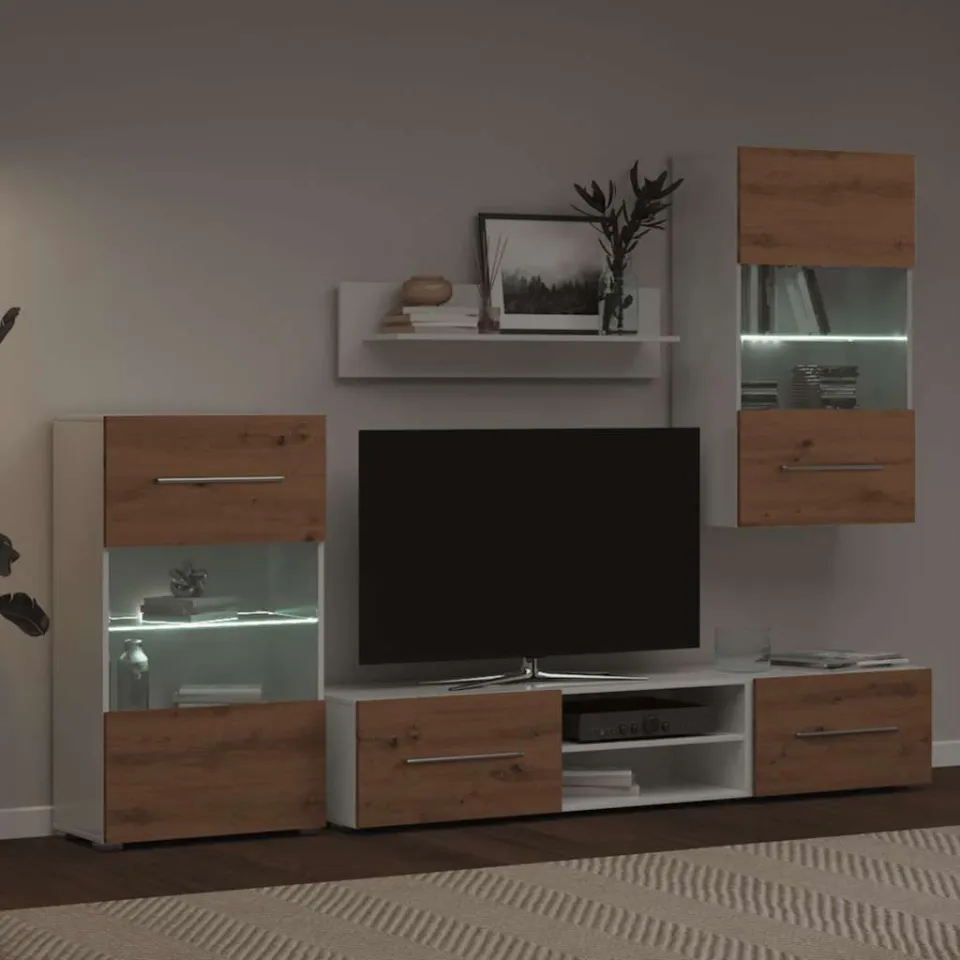 vidaXL 5-delige Tv-meubels met LED bewerkt hout artisanaal eikenkleur, foto 4
