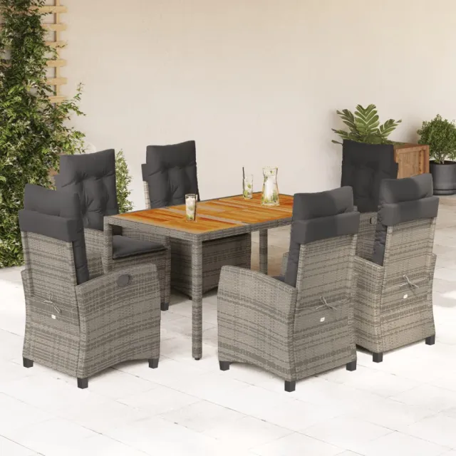 vidaXL 7-delige Tuinset met kussens poly rattan grijs, foto 2