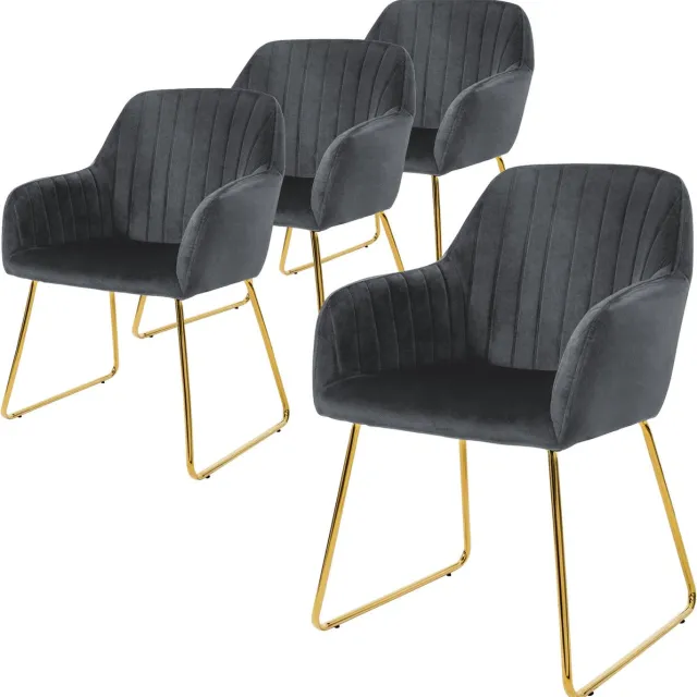 ml-design eetkamerstoelen set van 4 fluwelen zitting grijs woonkamerstoel met rugleuning en armleuningen keukenstoel met gouden poten gestoffeerde met metalen frame ergonomische armstoel voor eettafel