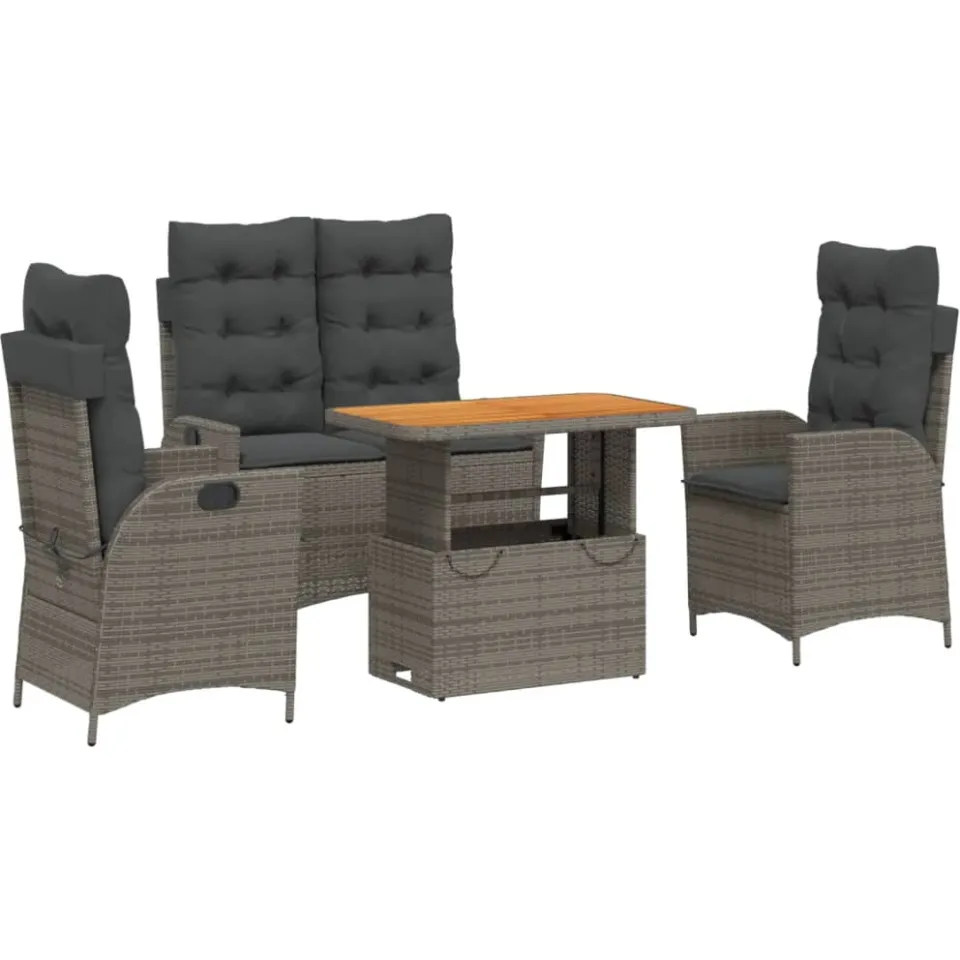 vidaXL 4-delige Tuinset met kussens poly rattan grijs, foto 3