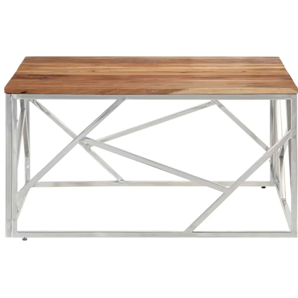 vidaXL Salontafel roestvrij staal en massief acaciahout zilverkleurig, foto 3