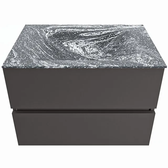 Mondiaz VICA-DLUX 70cm badmeubel onderkast Dark grey 2 lades. Inbouw wastafel CLOUD midden 1 kraangat, kleur Lava.