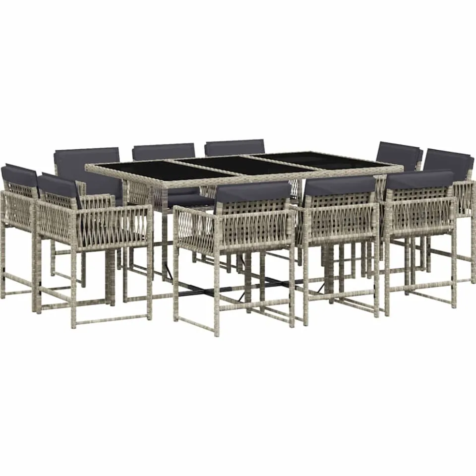 vidaXL 11-delige Tuinset met kussens poly rattan lichtgrijs grijs, foto 4