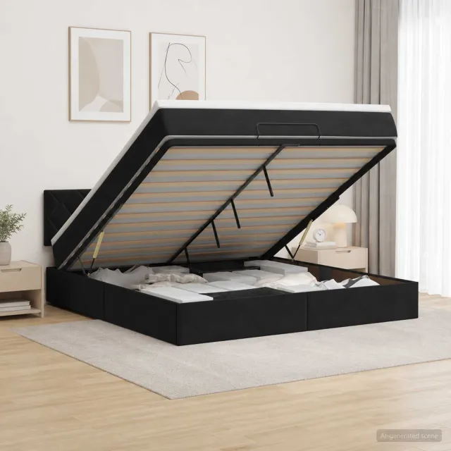 vidaXL Ottoman Bed met Matrassen en LED Zwart 160 x 200 cm fluweel