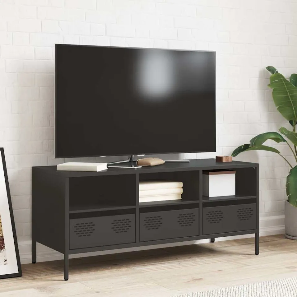vidaXL Tv-meubel 101,5x39x43,5 cm koudgewalst staal zwart, foto 2