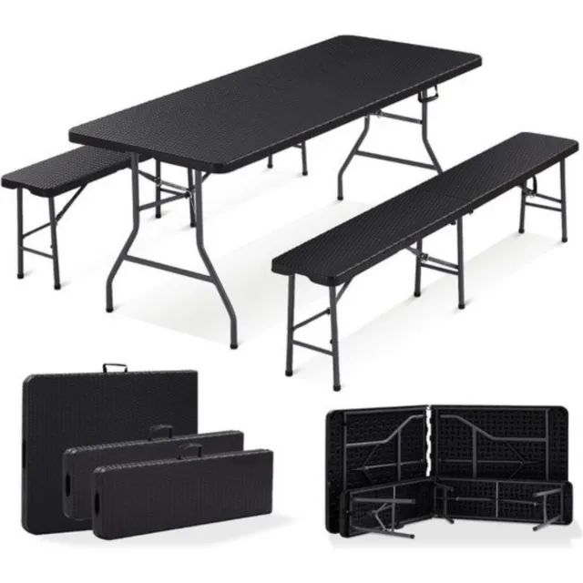 Thuys Luxe Biertafel – Met Banken – Biertafelset – Bierkrat Tafelblad – 74x180x75 CM – Geschikt voor 8 Personen – Inklapbaar – Zwart