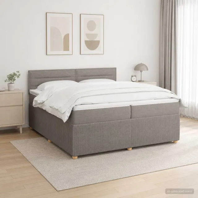 vidaXL Boxspringbed met matras met hoofdeinde Taupe 200 x 200 cm Stof
