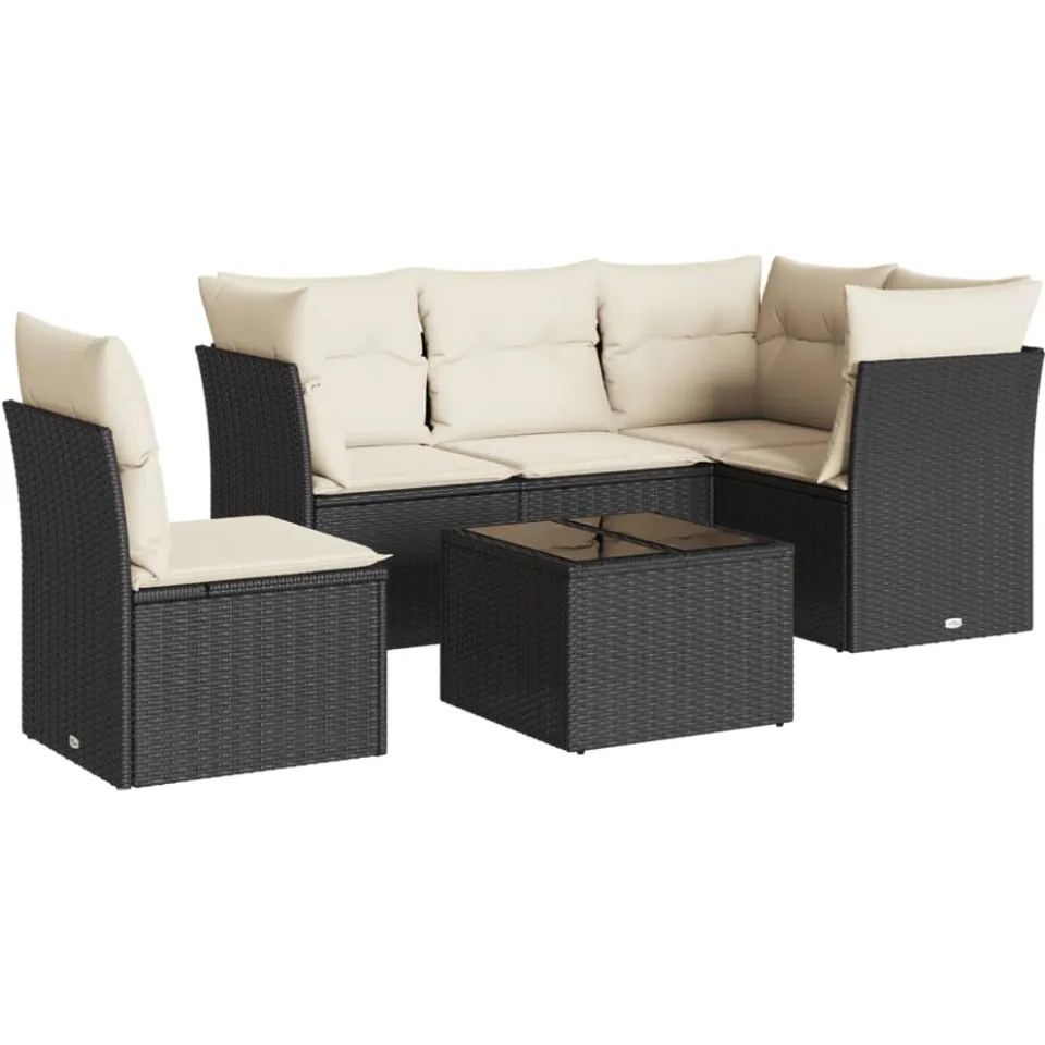 vidaXL 6-delige Loungeset met kussens poly rattan zwart