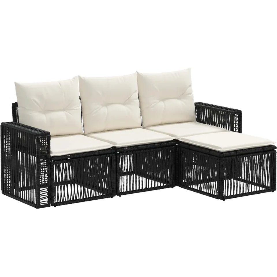 vidaXL Tuinbankenset 4 st 4-zits Zwart en Cream Wit poly rattan, foto 3