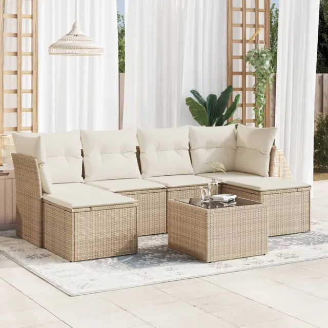 vidaXL 7-delige Loungeset met kussens poly rattan beige, foto 2