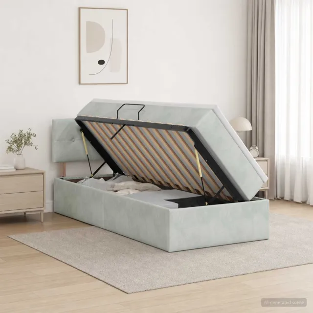 vidaXL Opslag bed met hoofdeinde Lichtgrijs 90 x 200 cm Fluweel