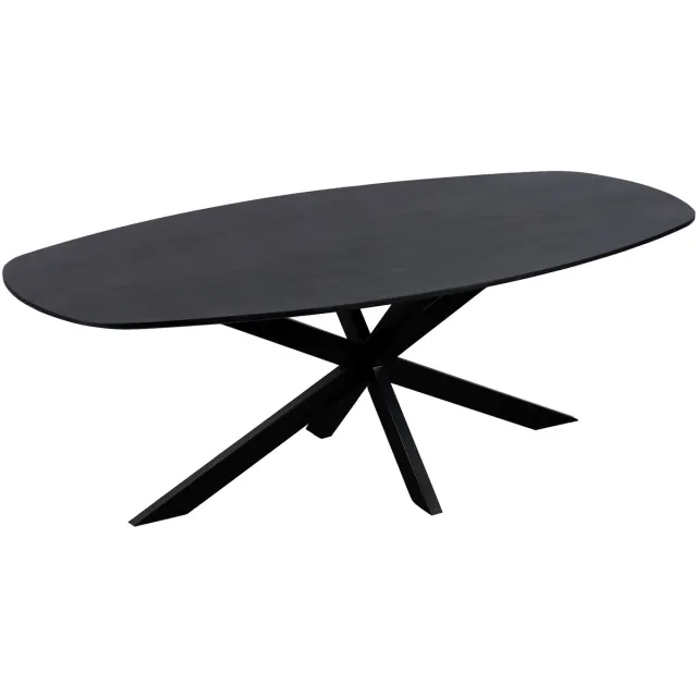 QUVIO Eettafel Sofia - Deens Ovaal - 180 x 90 cm - Stalen kruispoot - Matrix poot - FSC® gecertificeerd mangohout - Zwart