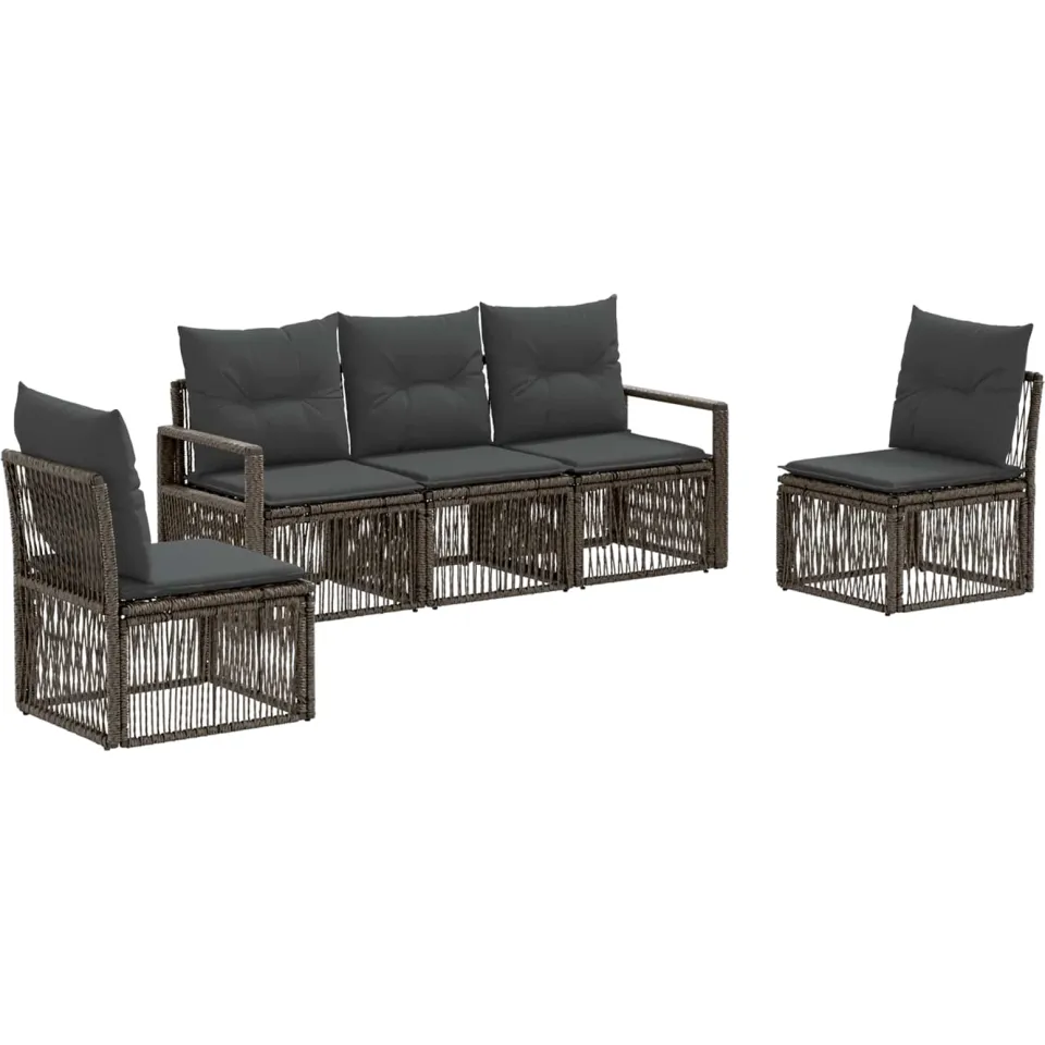 vidaXL Tuinbankenset 5 st 5-zits Grijs poly rattan, foto 3