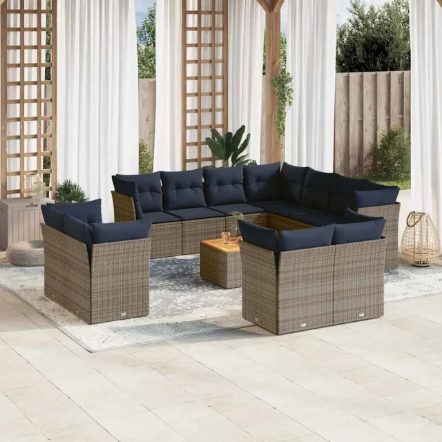 vidaXL 12-delige Loungeset met kussens poly rattan grijs, foto 2