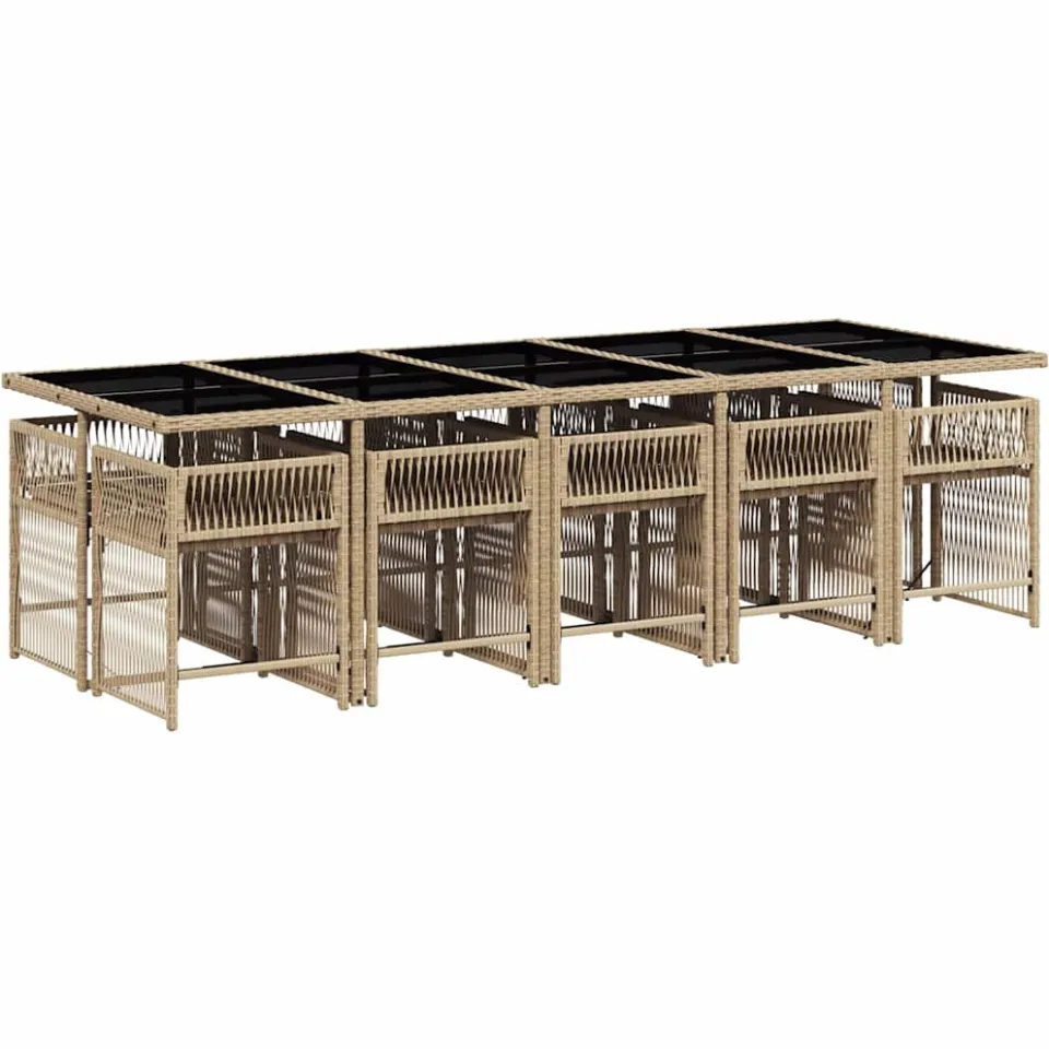 vidaXL 11-delige Tuinset met kussens poly rattan gemengd beige, foto 4