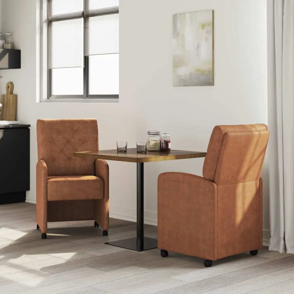 vidaXL Eetkamerstoelen met Wieltjes 2 st Kunstleer Bruin, foto 3