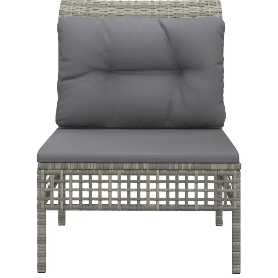 vidaXL Tuinmiddenbank met kussens poly rattan grijs
