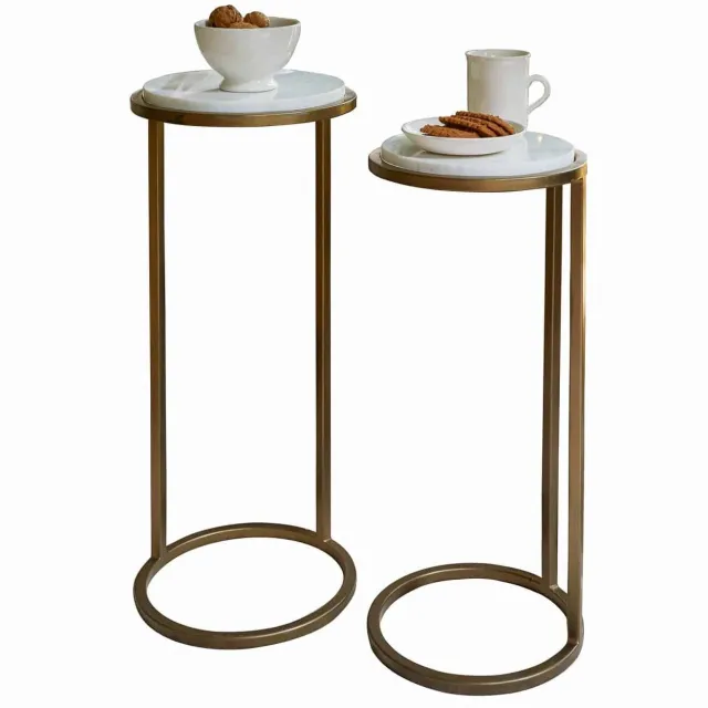 Loberon Bijzettafel set van 2 Soréline antiekgoudkleurig/wit
