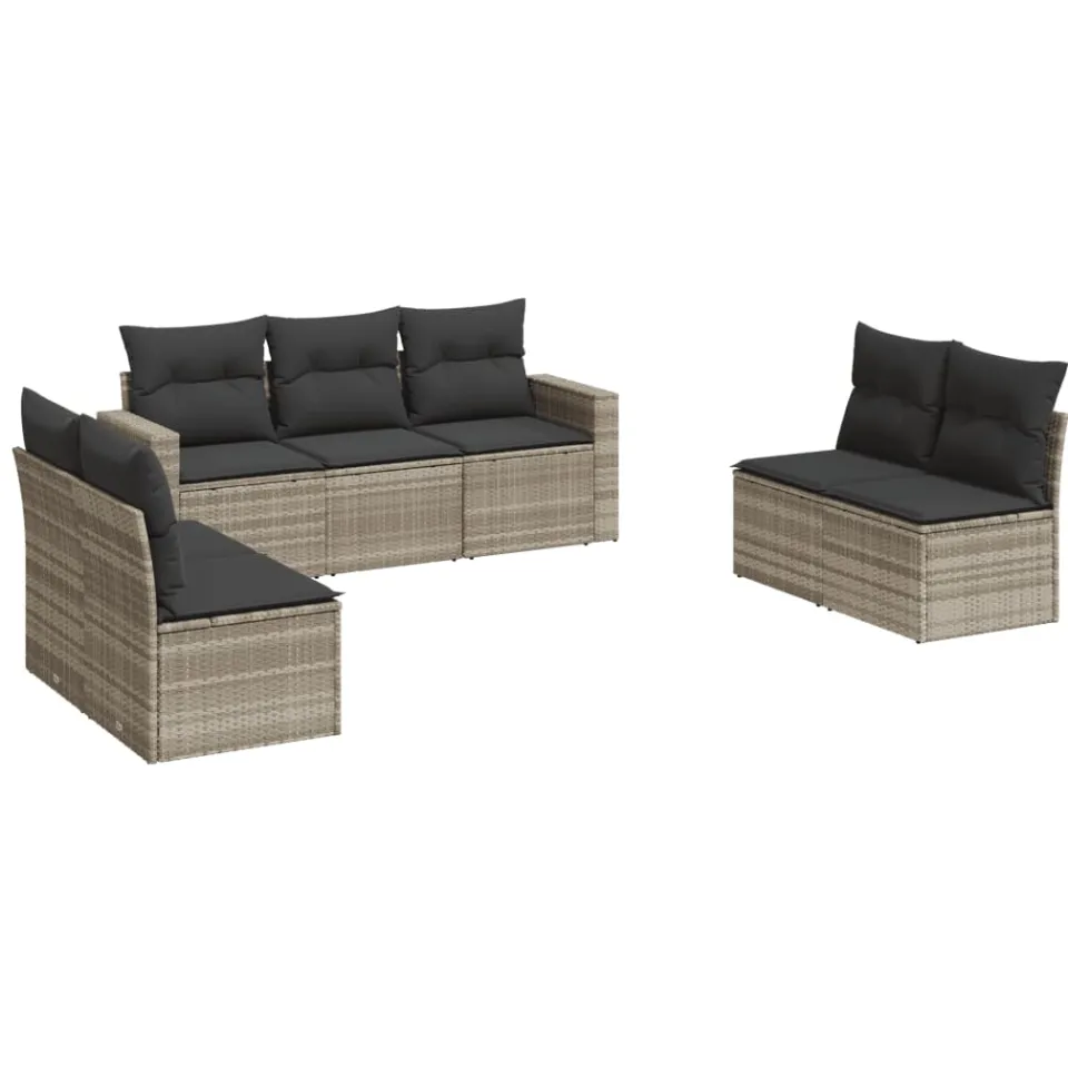 vidaXL 7-delige Loungeset met kussens poly rattan lichtgrijs grijs, foto 3