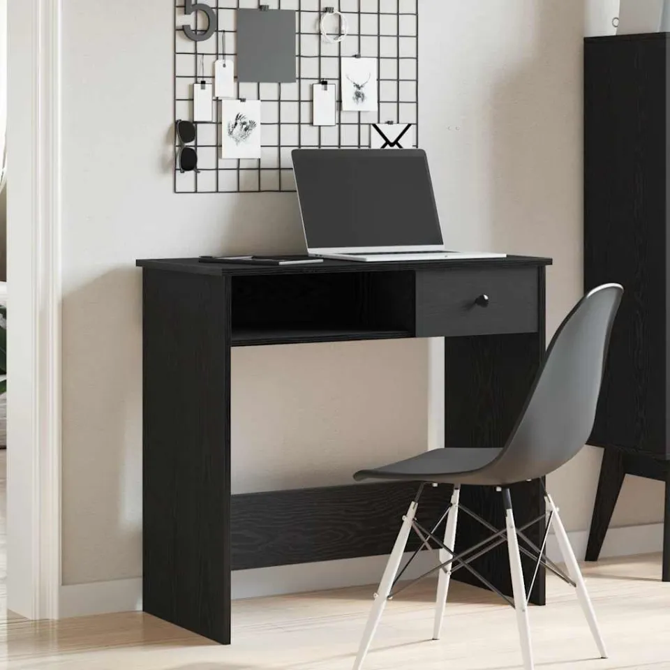 vidaXL Bureau 80x40x75 cm bewerkt hout zwart, foto 2