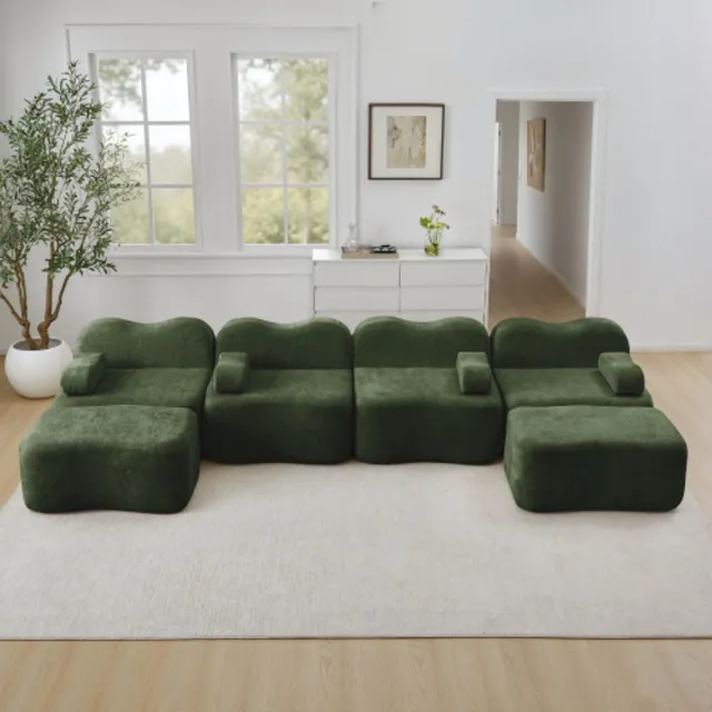 MODFU Modulaire Hoekbank - Frameloos - Golfvorm - Voor Woonkamer - Fluweel - Groen Groente