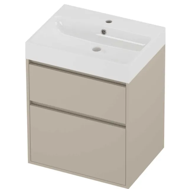 Proline Podium Badmeubelset Polystone Loft 1 Kraangat Greeploos 60x46x75 cm Glans Wit Soft Linen Beige