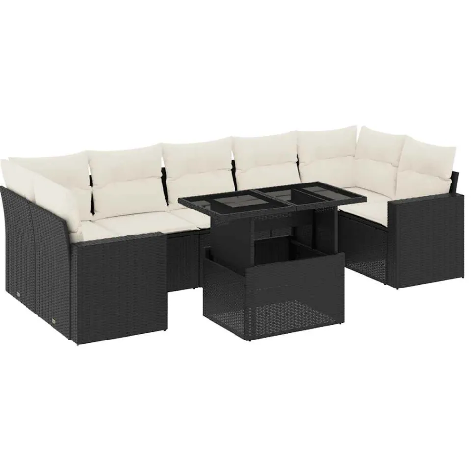 vidaXL 8-delige Loungeset met kussens poly rattan zwart