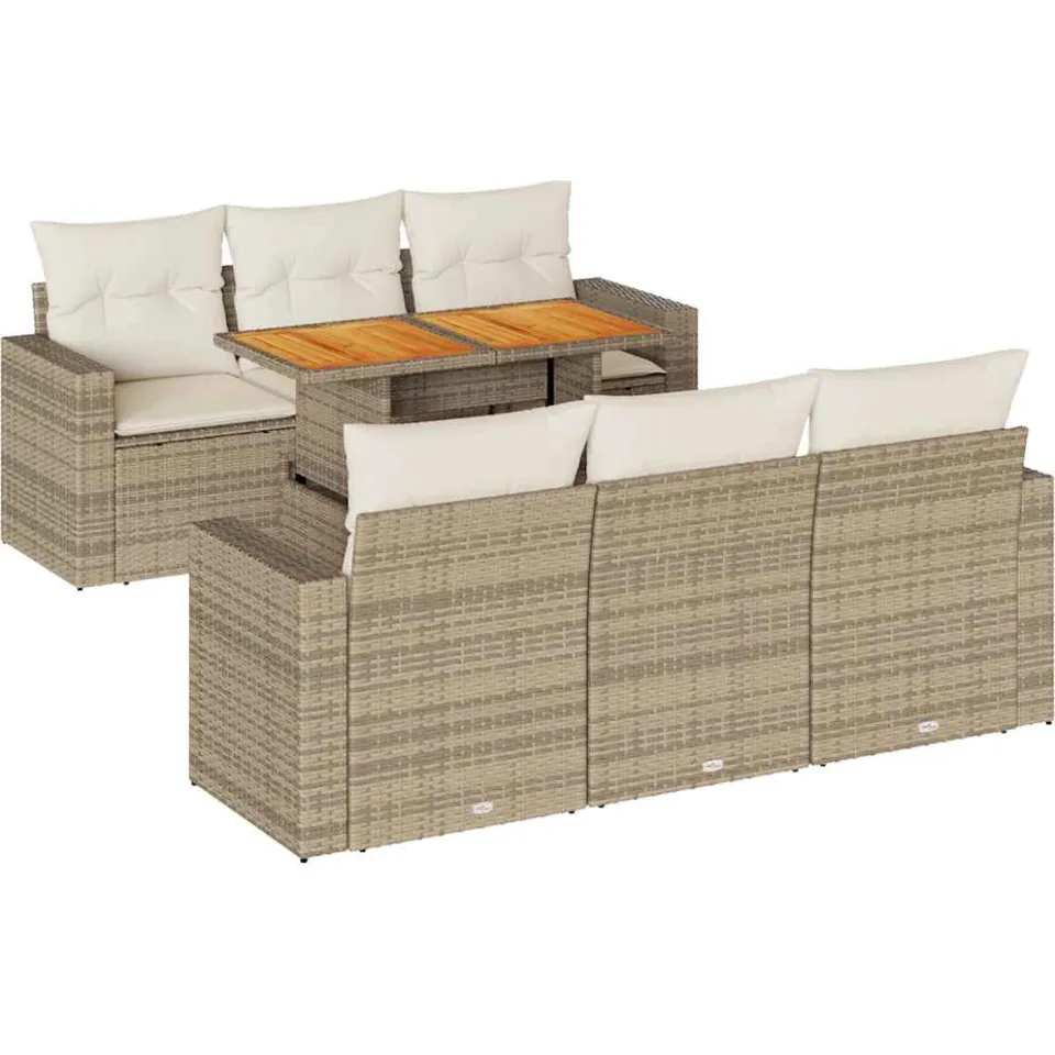 vidaXL 7-delige Loungeset met kussens poly rattan beige, foto 3