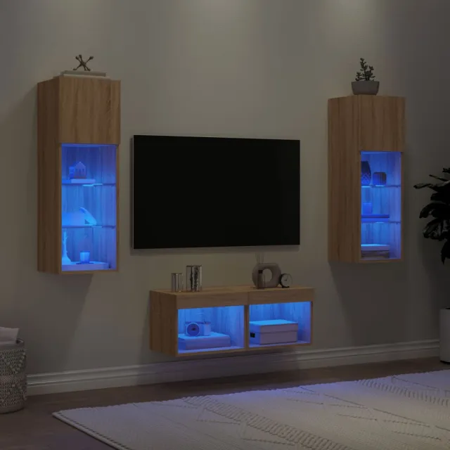 vidaXL 4-delige Tv-wandmeubelset met LED-verlichting sonoma eikenkleur Bruin