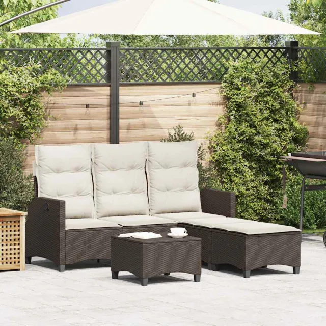 vidaXL 3-delige Tuinbankstel met kussens L-vormig poly rattan bruin, foto 2
