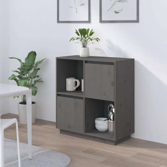 vidaXL Dressoir 74x35x80 cm massief grenenhout grijs, foto 2