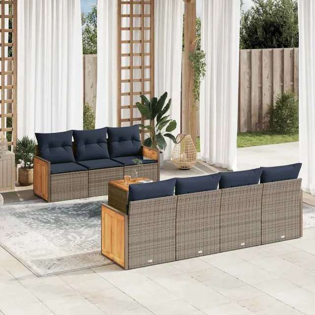 vidaXL 8-delige tuinbankset met kussens, grijs polyrotan, foto 2