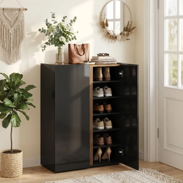 COVREO Schoenenkast 70x33,5x95 cm zwart, spaanplaat met 6 niveaus