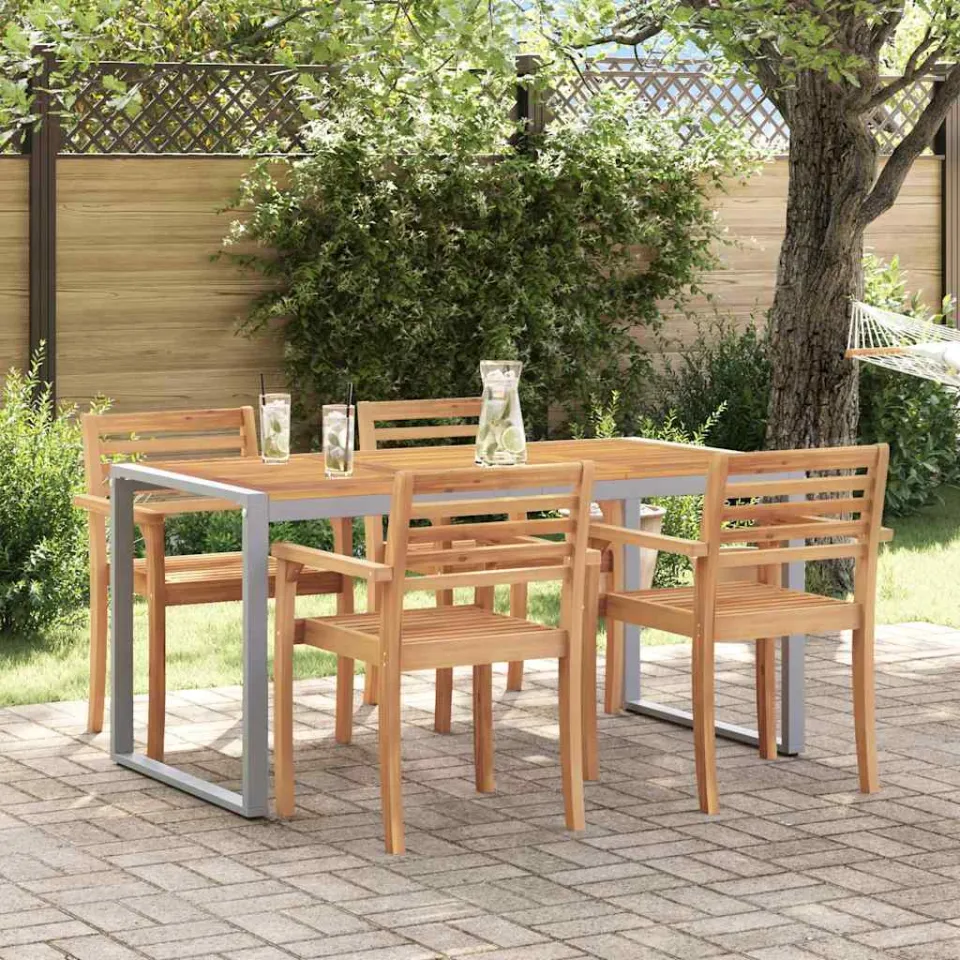 vidaXL Tuinstafel Grijs 160 x 80 x 75 cm Massief Acaciahout, foto 4