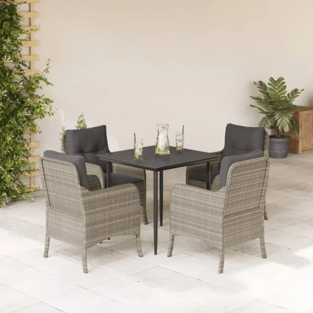 vidaXL 5-delige Tuinset met kussens poly rattan lichtgrijs grijs, foto 2