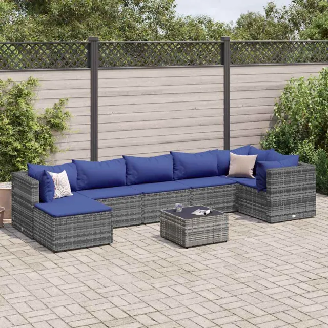vidaXL 8-delige Loungeset met kussens poly rattan grijs, foto 2