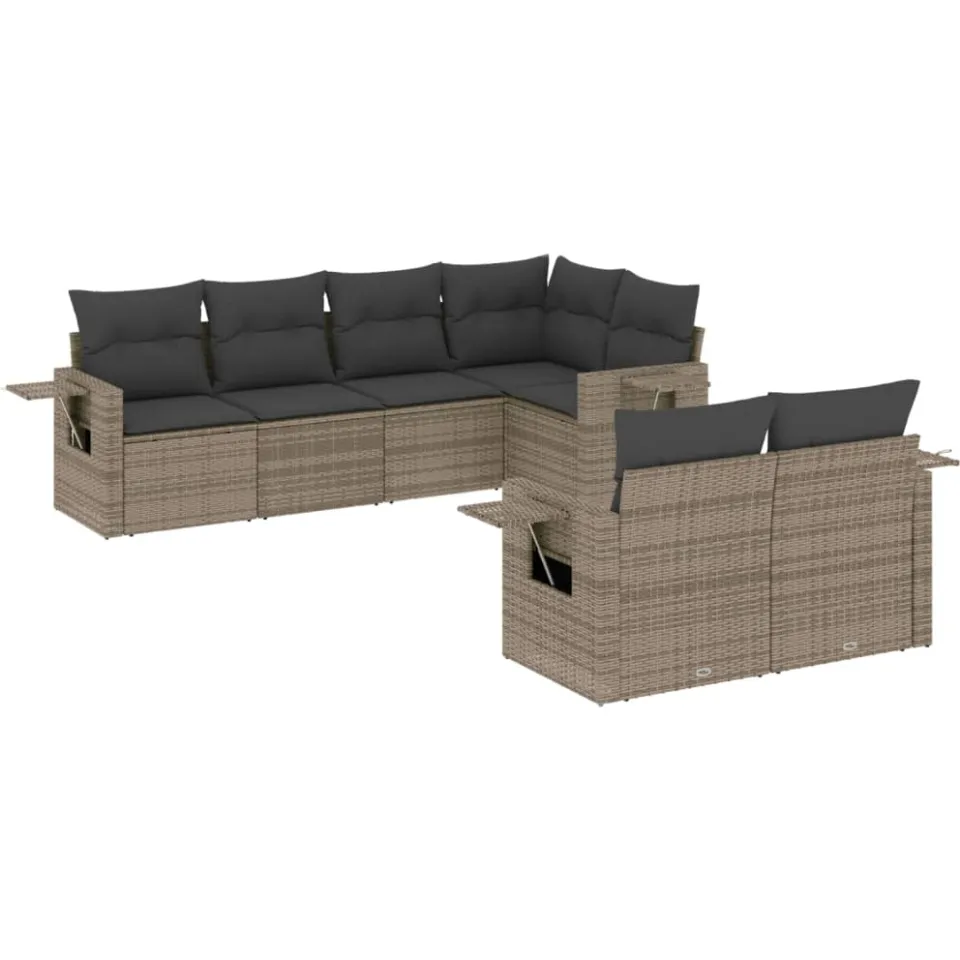 vidaXL 7-delige Loungeset met kussens poly rattan grijs