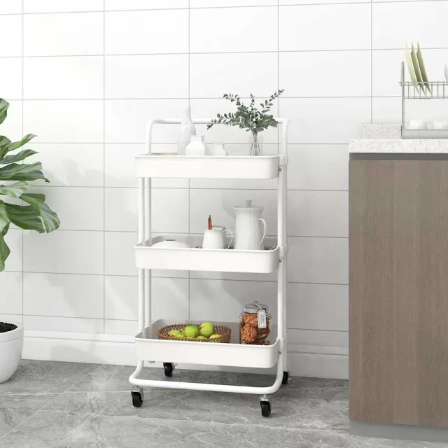 vidaXL Keukentrolley 3-laags 42x35x85 cm ijzer en ABS wit, foto 2