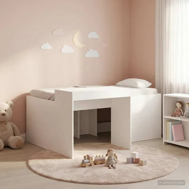 vidaXL Hoge Bed Frame met Bureau voor Kinderen Wit 80 x 160 cm
