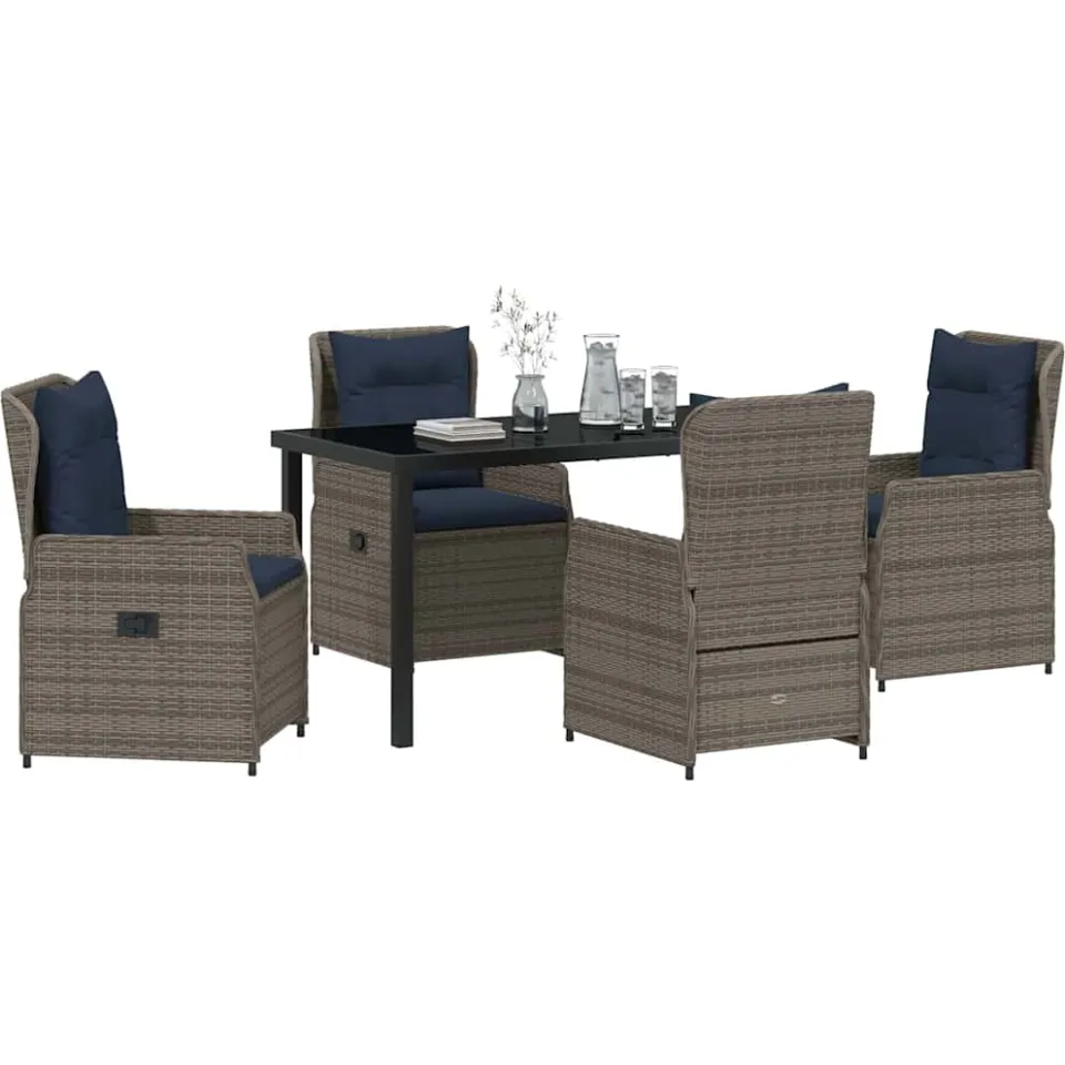 vidaXL Tuin Eetset 5 st Grijs Poly riet