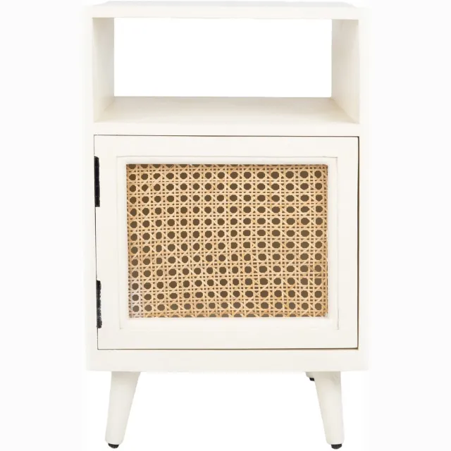 sd design LEA Nachtkastjes Set van 2 – Bohemian Beige met Rotan – 38x38x60 cm – Met Deur & Opbergvak