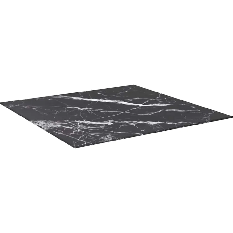 vidaXL Tafelblad 80x80 cm 6 mm gehard glas met marmeren design zwart