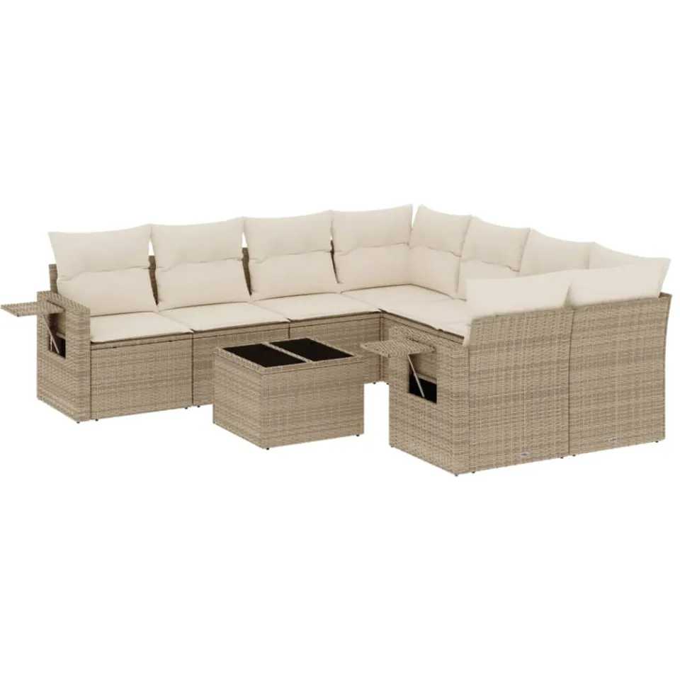 vidaXL 9-delige Loungeset met kussens poly rattan beige